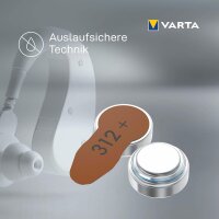 VARTA® Hörgerätebatterie Hearing Aid Batteries 312 (braun) Blister 6
