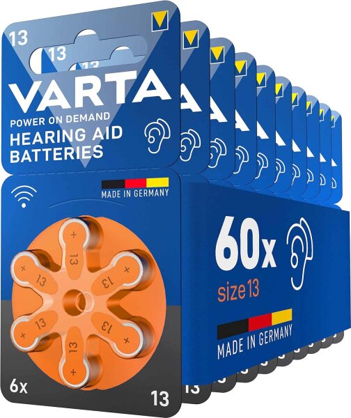 60x VARTA® Hörgerätebatterie Hearing Aid Batteries 13 (orange) 10 Blister